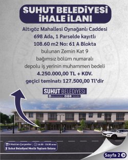 BELEDİYEMİZE AİT 3 TAŞINMAZ İHALE YOLUYLA SATIŞA SUNULUYOR