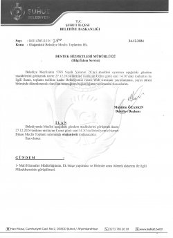 ŞUHUT BELEDİYE MECLİS TOPLANTISI ARALIK AYI OLAĞANÜSTÜ KARAR ÖZETLERİ 25.12.2024 TARİHİNDEN İTİBAREN YAYINLANMIŞTIR