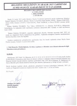 30.12.2025 TARİHLİ MECLİS OLAĞANÜSTÜ TOPLANTISI KARAR ÖZETLERİ