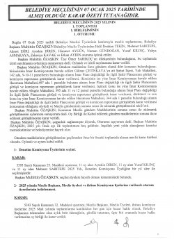 ŞUHUT BELEDİYE MECLİS TOPLANTISI OCAK AYI KARAR ÖZETLERİ 13.01.2025 TARİHİNDEN İTİBAREN YAYINLANMIŞTIR
