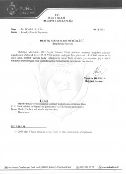 ŞUHUT BELEDİYE MECLİS TOPLANTISI KASIM AYI KARAR ÖZETLERİ 10.11.2024 TARİHİNDEN İTİBAREN YAYINLANMIŞTIR