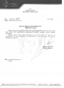 ŞUHUT BELEDİYE MECLİS TOPLANTISI KASIM AYI KARAR ÖZETLERİ 10.11.2024 TARİHİNDEN İTİBAREN YAYINLANMIŞTIR