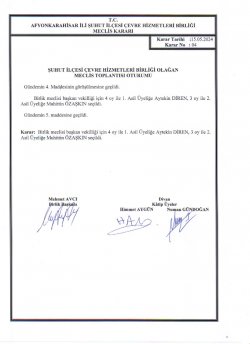 ÇEVRE HİZMETLERİ BİRLİĞİ OLAĞAN MECLİS TOPLANTISI KARAR ÖZETLERİ