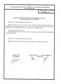 ÇEVRE HİZMETLERİ BİRLİĞİ OLAĞAN MECLİS TOPLANTISI KARAR ÖZETLERİ