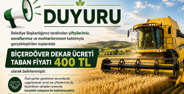  ŞUHUT İLÇEMİZDE BİÇERDÖVER  DEKAR TABAN ÜCRETİ 400 TL OLARAK BELİRLENDİ